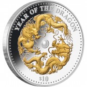 Fiji Year of the Dragon with Pearl Lunar Chinese Calendar 2012 Gilded $10 Silver Coin 1 oz